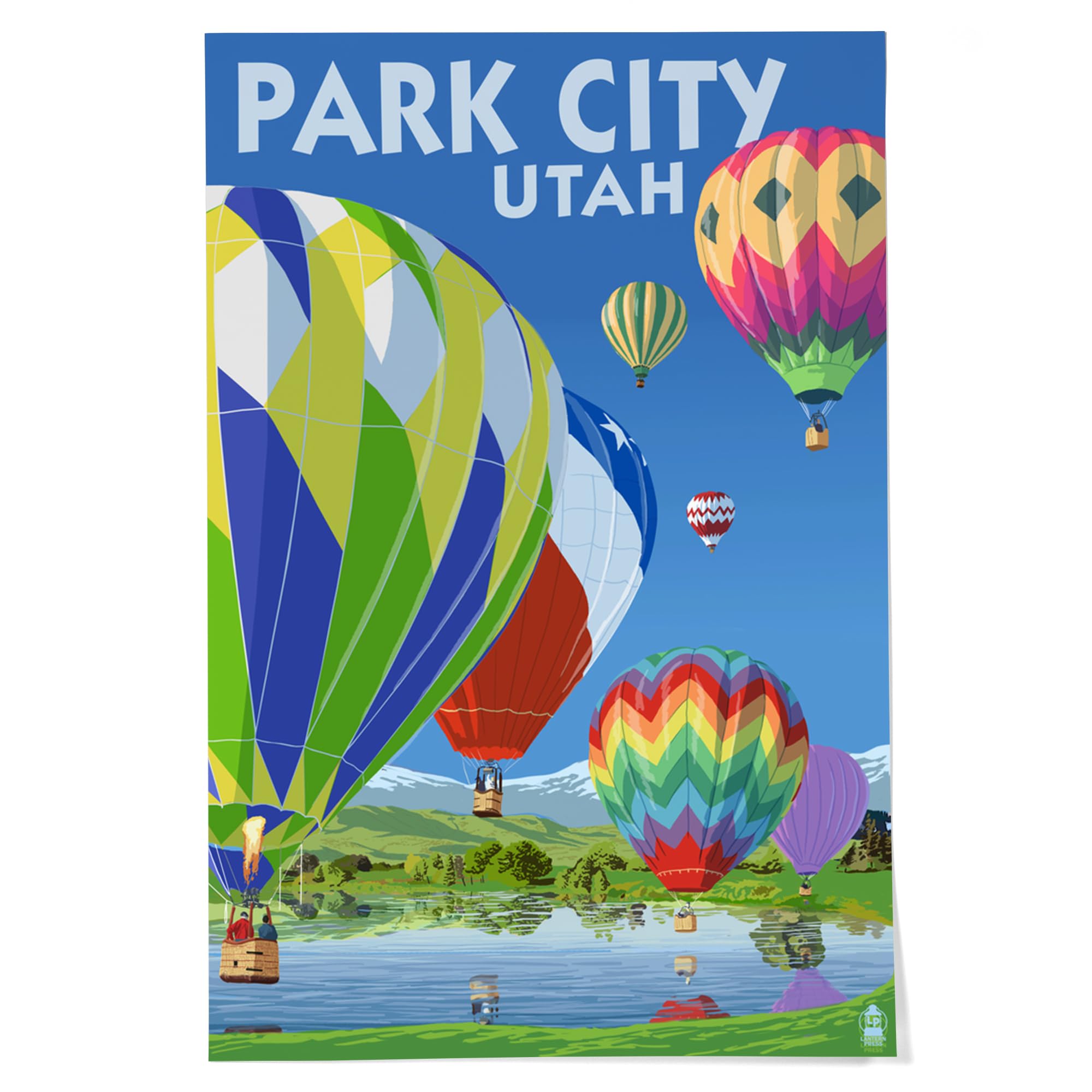 Lantern Press 24x36 Inch Giclee Art Print - Park City Utah Landscape Wall Decor with Hot Air Balloons - Perfect for Living Room, Bedroom or Office Decoration