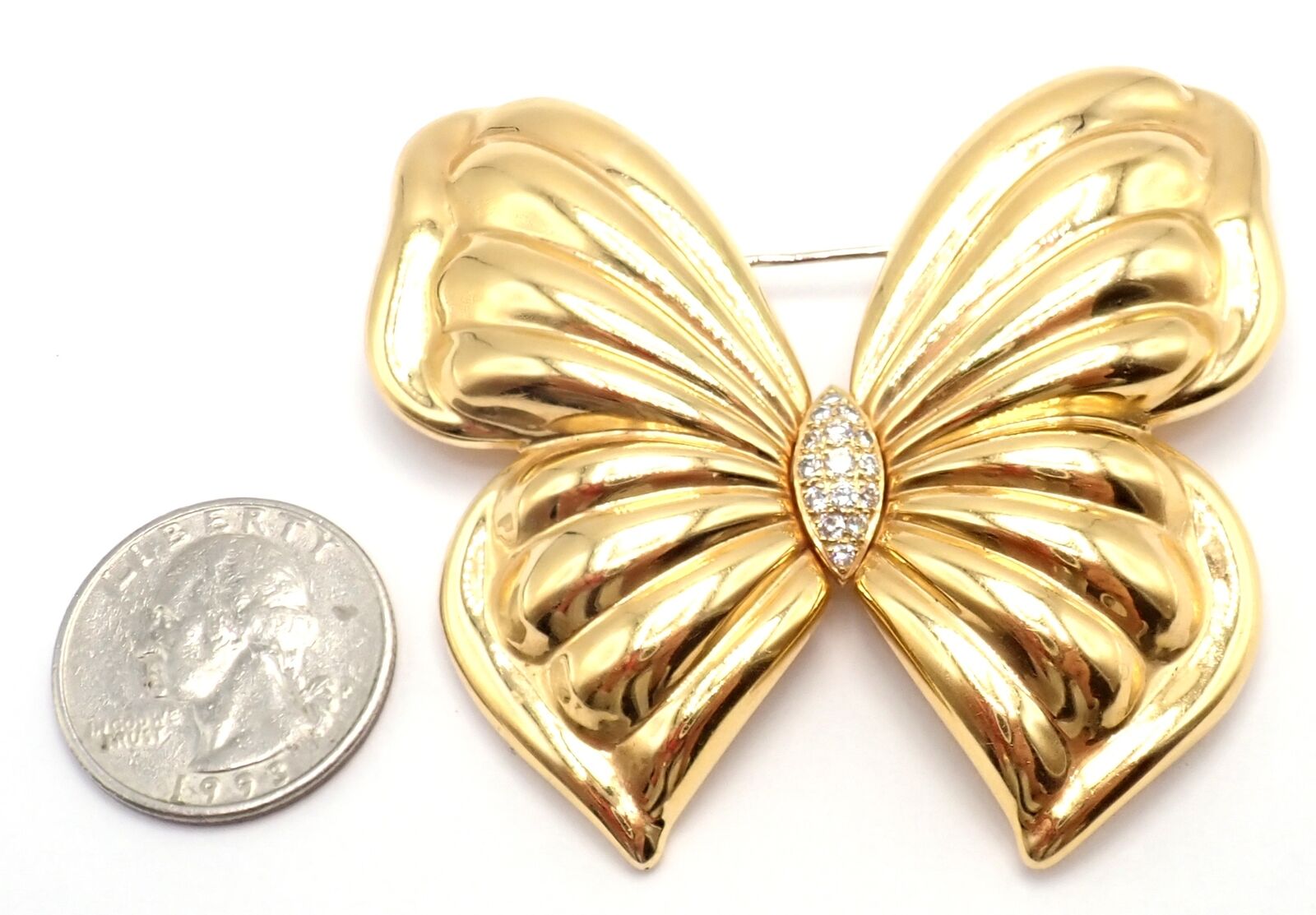 Authentic Van Cleef & Arpels 18k Yellow Gold Extra Large Butterfly Pin Brooch - Luxury Jewelry for Women, Perfect for Special Occasions, Weddings and Gift Giving