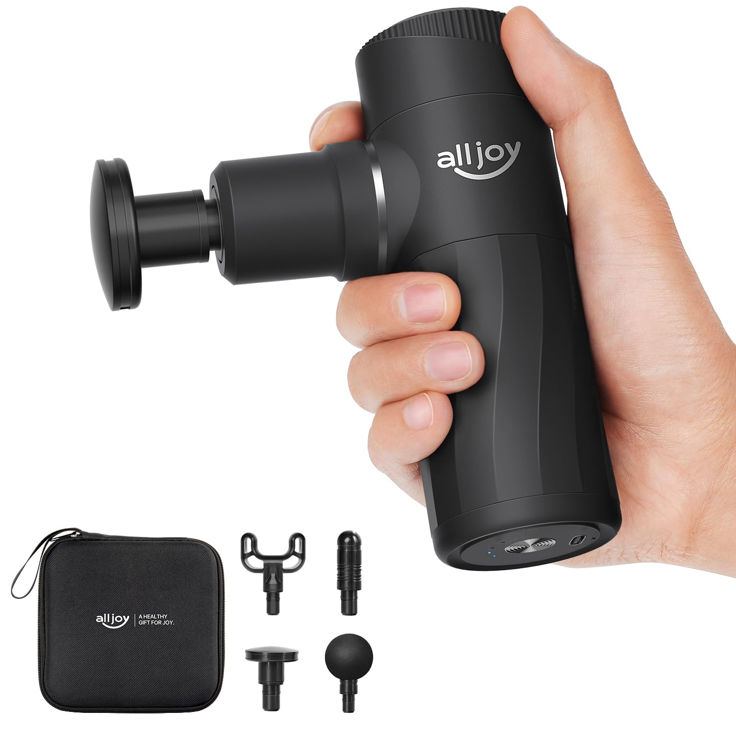ALLJOY Mini Massage Gun for Deep Tissue - Powerful Percussion Muscle Massager with 4 Attachments & 4 Speed Settings, Portable Handheld Massage Device for Neck, Back, Arms Pain Relief - Perfect for Athletes, Gym Recovery & Home Use