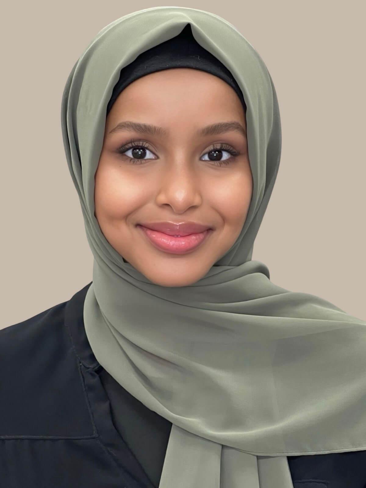 Luxury Chiffon Hijab Scarf - Soft Muslim Headscarf for Women in Dusty Olive - Perfect for Prayer, Daily Wear & Special Occasions