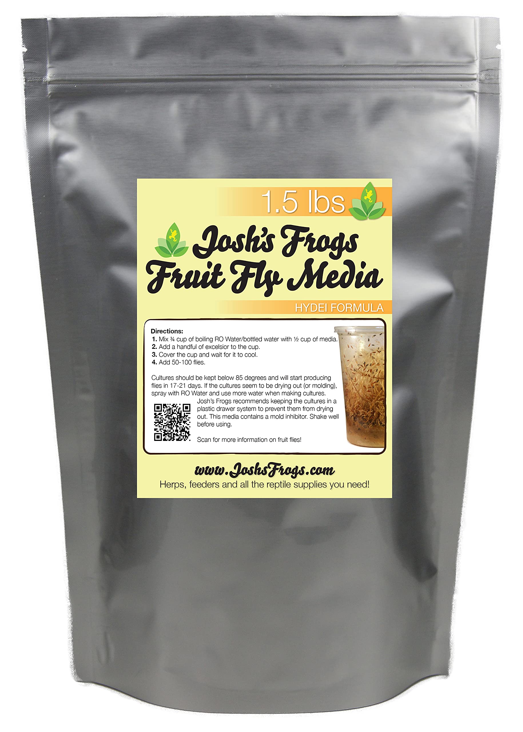 Premium Hydei Fruit Fly Food Media by Josh's Frogs - 1.5 lbs (1.35 Quarts) for 10 Fruit Fly Cultures | Ideal for Reptile & Amphibian Feedings, Pet Frog Diets, and Insect Breeding