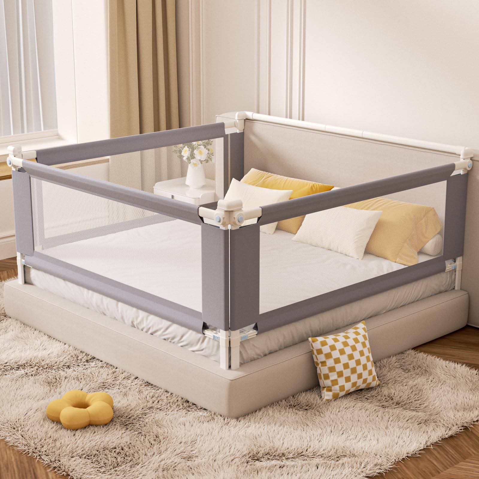 3-Piece King Size Bed Rail for Toddlers - Adjustable Safety Bed Guard for Kids & Baby, Anti-Roll Off Protection for King Beds - Perfect for Nursery, Daycare & Travel Use