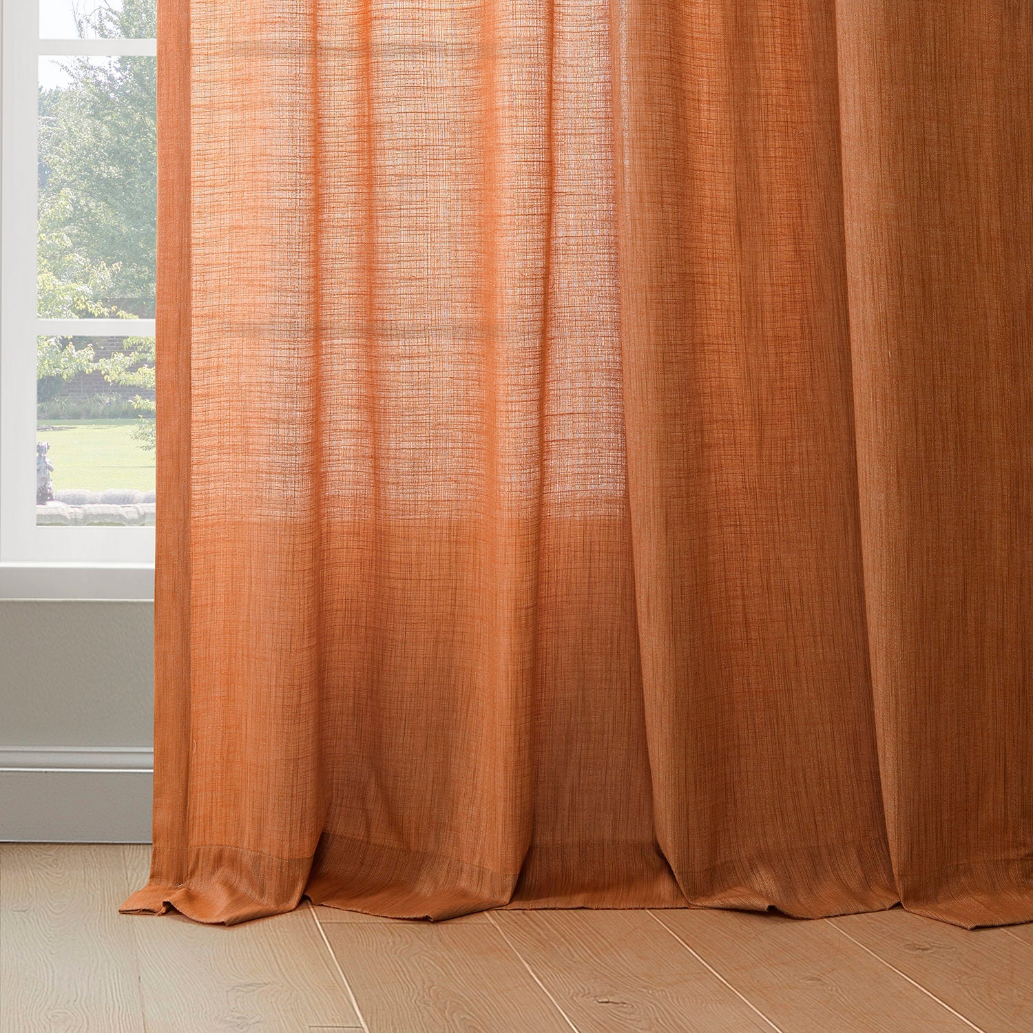 Rustic Orange Linen Weave Light Filtering Curtains - Set of 2 Panels for Living Room, Bedroom & Dining Room Window Treatments