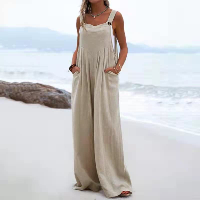 Women's Wide Leg Overalls - Sleeveless Jumpsuit with Suspenders | Loose, Comfortable & Baggy Button Romper with Pockets | Perfect for Casual Outings, Summer Wear & Boho Fashion