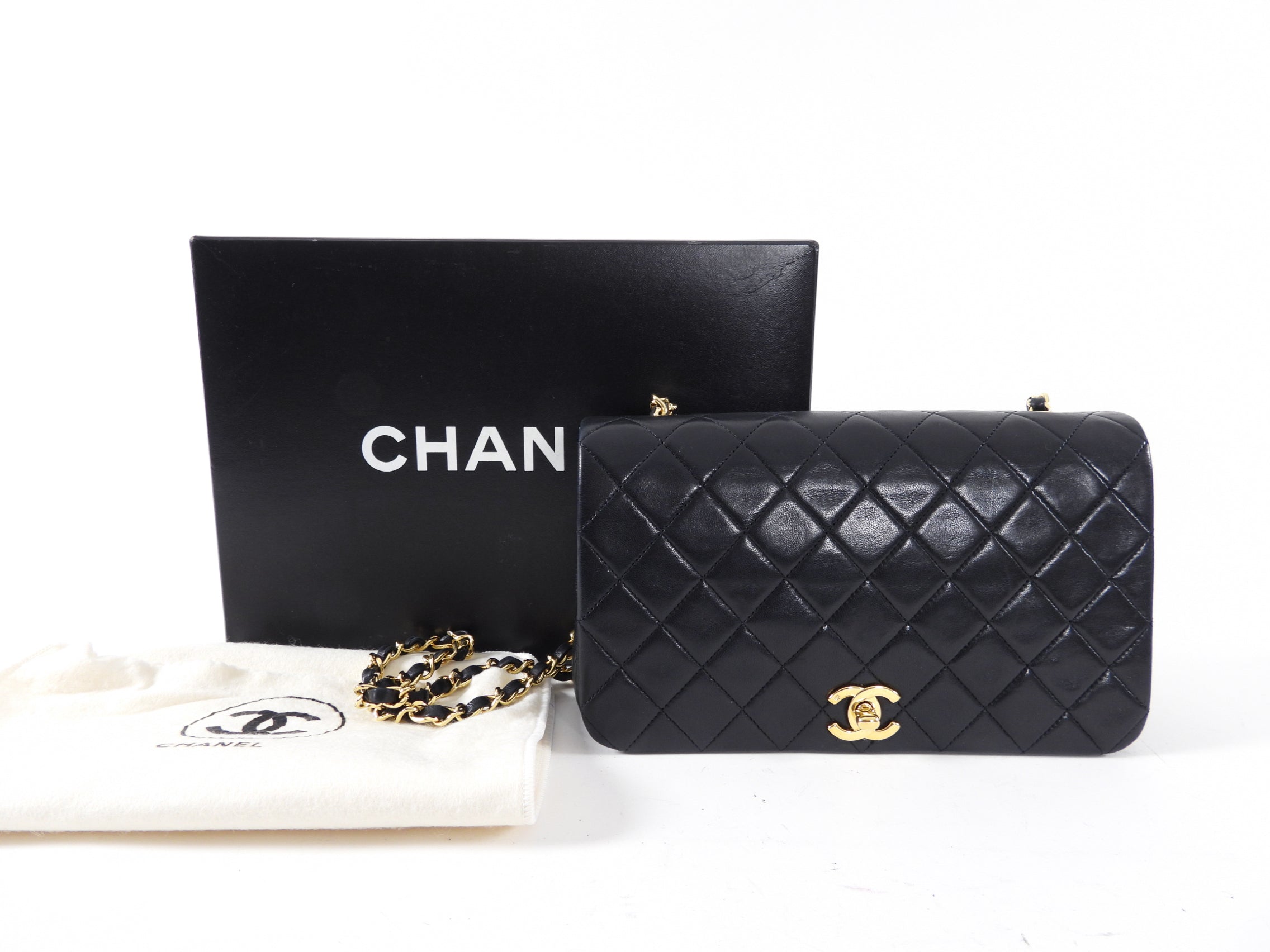 Vintage Chanel 1989 Black Lambskin Leather Classic Flap Bag with Gold Chain - Perfect for Evening Parties, Date Nights & Luxury Fashion Collectors