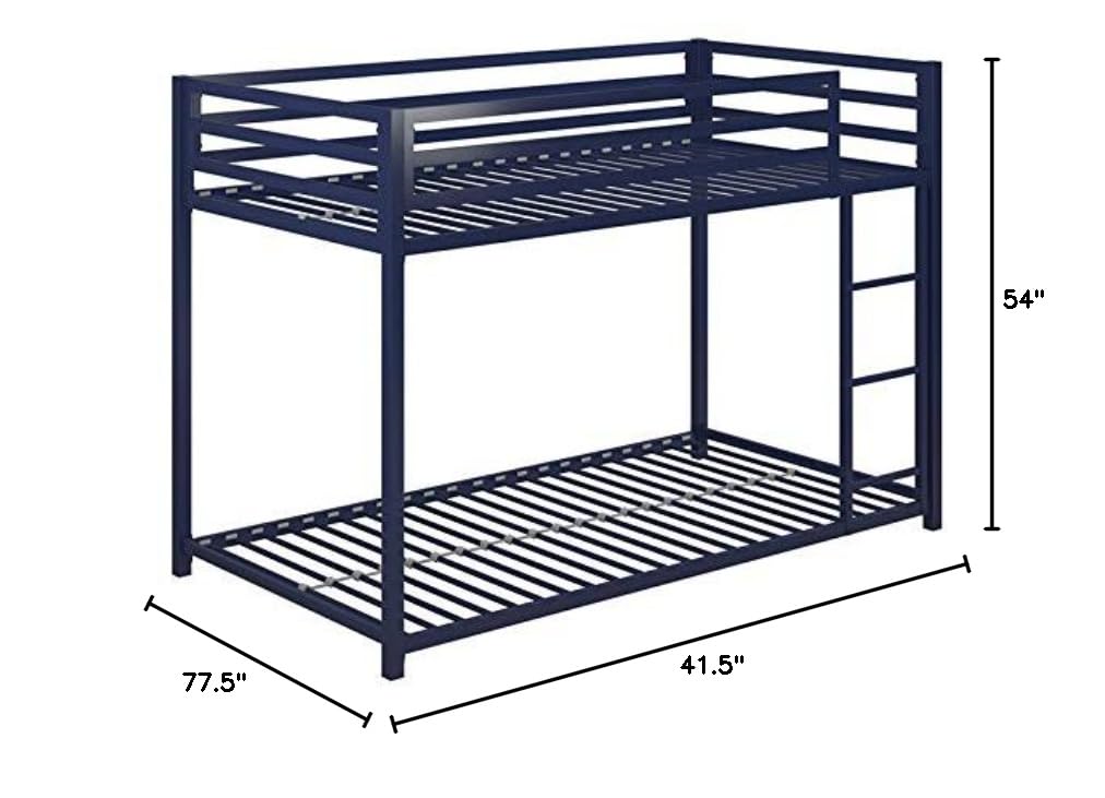 Rosebery Kids Twin Over Twin Metal Bunk Bed - Blue | Space-Saving Bunk Bed for Kids' Bedroom, Sleepovers & Small Spaces