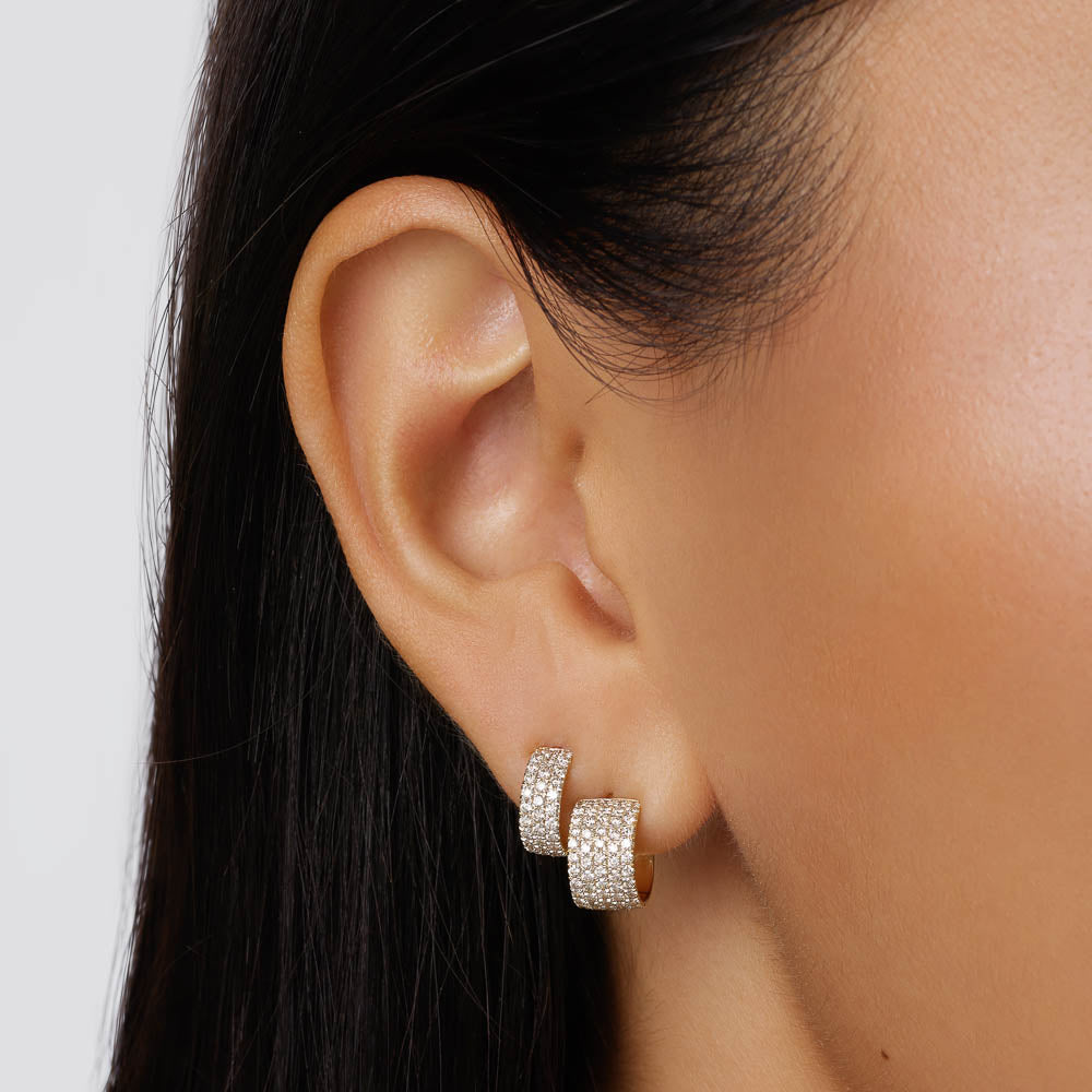 10k Gold Diamond Pave Huggie Hoop Earrings for Women - Perfect for Everyday Wear, Parties & Special Occasions
