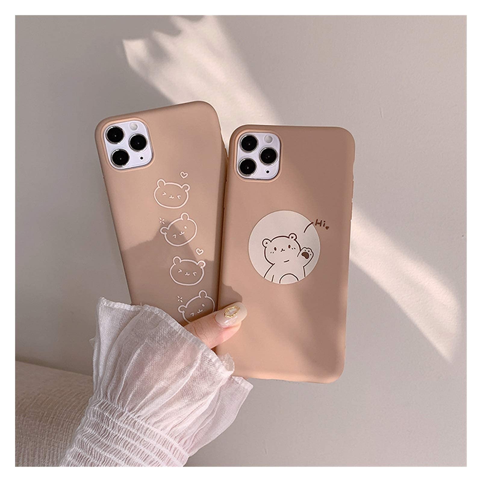 Cute Cartoon Bear Korean Couple Phone Case for iPhone 12/11/Pro/XS Max/XR/X/12 Mini/7/8/7 Plus - Soft Protective Cover (02-Pink) - Perfect Gift for Couples & Valentine's Day
