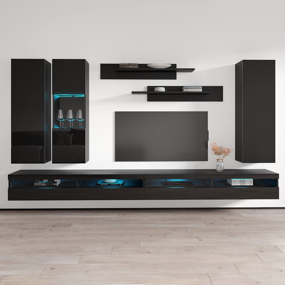 Modern Floating TV Stand with Storage & LED Lights - Wall-Mounted Entertainment Center Console for Bedroom & Living Room - 35