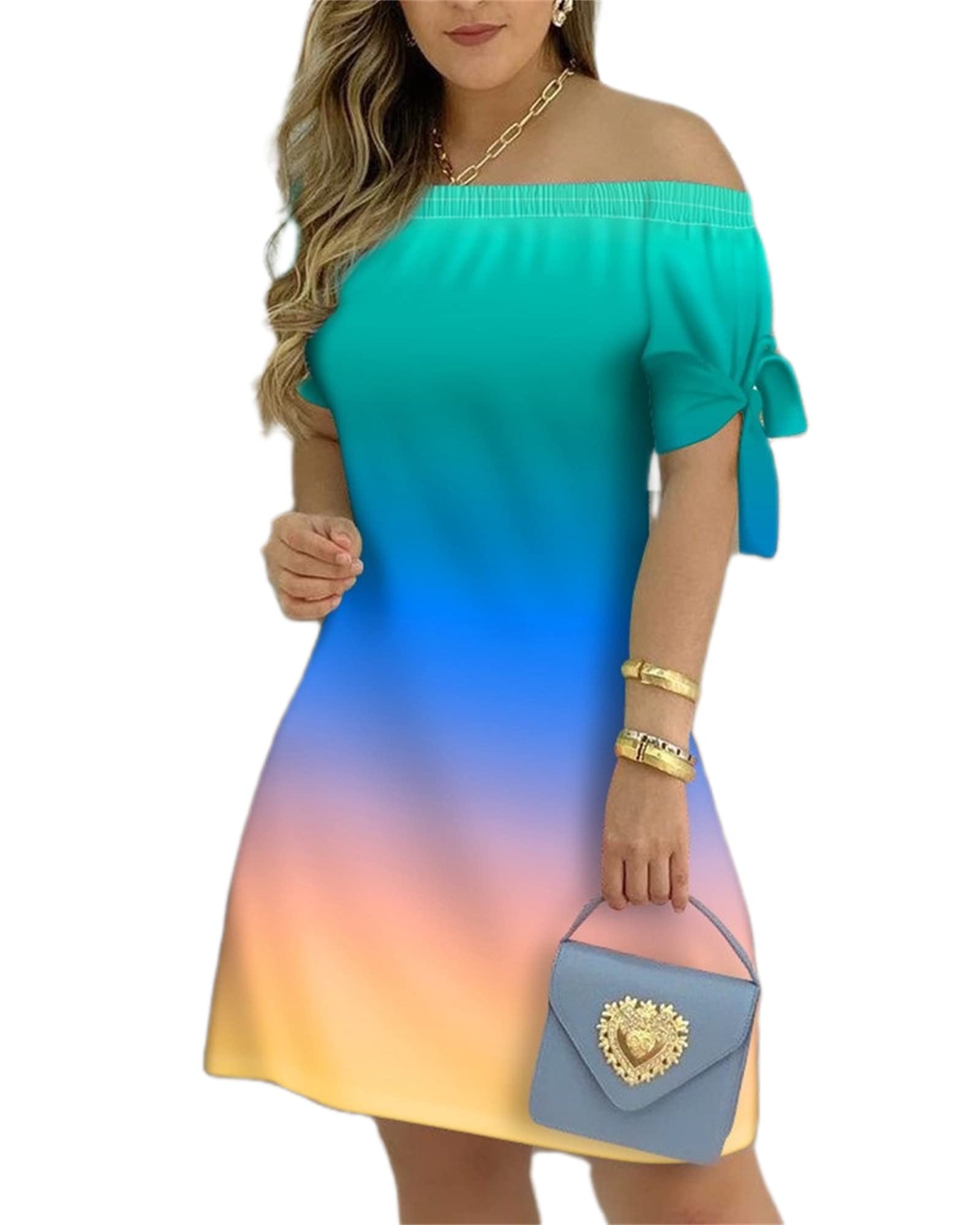 Vintage Striped Print Off Shoulder Bodycon Mini Dress for Women - High Waist Slim Fit Short Sleeve Summer Dress | Perfect for Streetwear, Beach Outings & Date Nights