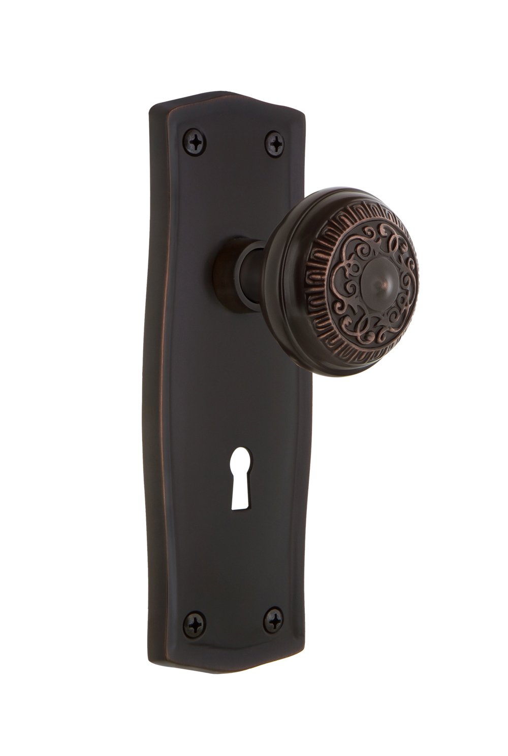 Nostalgic Warehouse Prairie Plate with Keyhole Egg & Dart Knob - Double Dummy in Timeless Bronze Finish | Vintage Cabinet Hardware for Kitchen & Bathroom Renovation