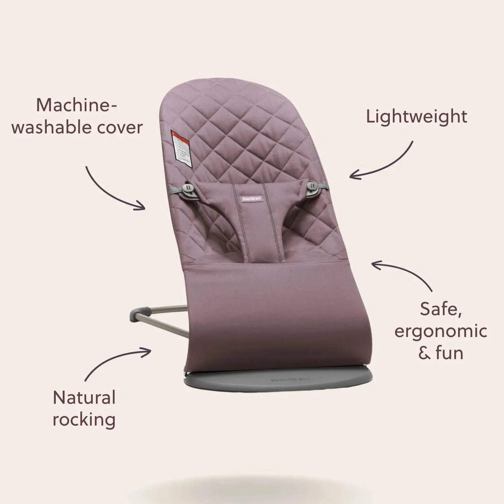 Baby Bjorn Bouncer Bliss Woven Classic Quilt Sand Grey - Premium Baby Bouncer for Newborns & Infants | Comfortable & Ergonomic Design for Playtime & Relaxation at Home