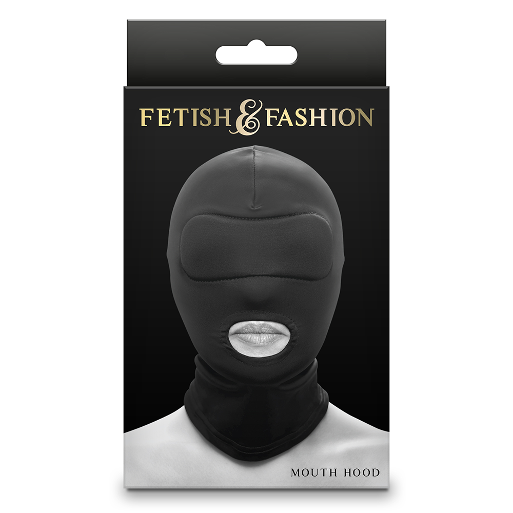 Fetish & Fashion Open Mouth Hood with Padded Eyes - BDSM Bondage Mask for Role Play, Sensory Deprivation, and Fetish Wear