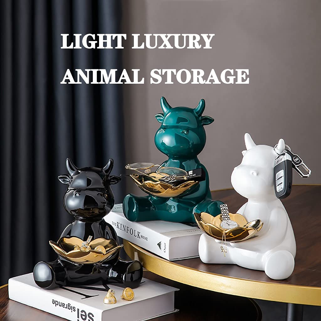 Ceramic Jewelry Organizer Tray - Key Dish, Ring Holder & Trinket Bowl for Home Decor - Animal Sculpture Figurine (Green) | Entryway Decoration, Vanity Organizer & Gift Idea