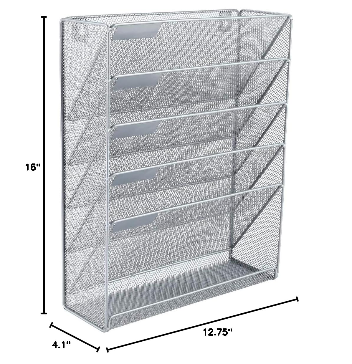 EasyPAG 5-Tier Wall Mounted Mesh File Organizer - Vertical Mail & Document Holder for Office Desk, Cubicle or Home - Space Saving Storage Solution (Silver) - Perfect for Organizing Bills, Letters and Office Supplies