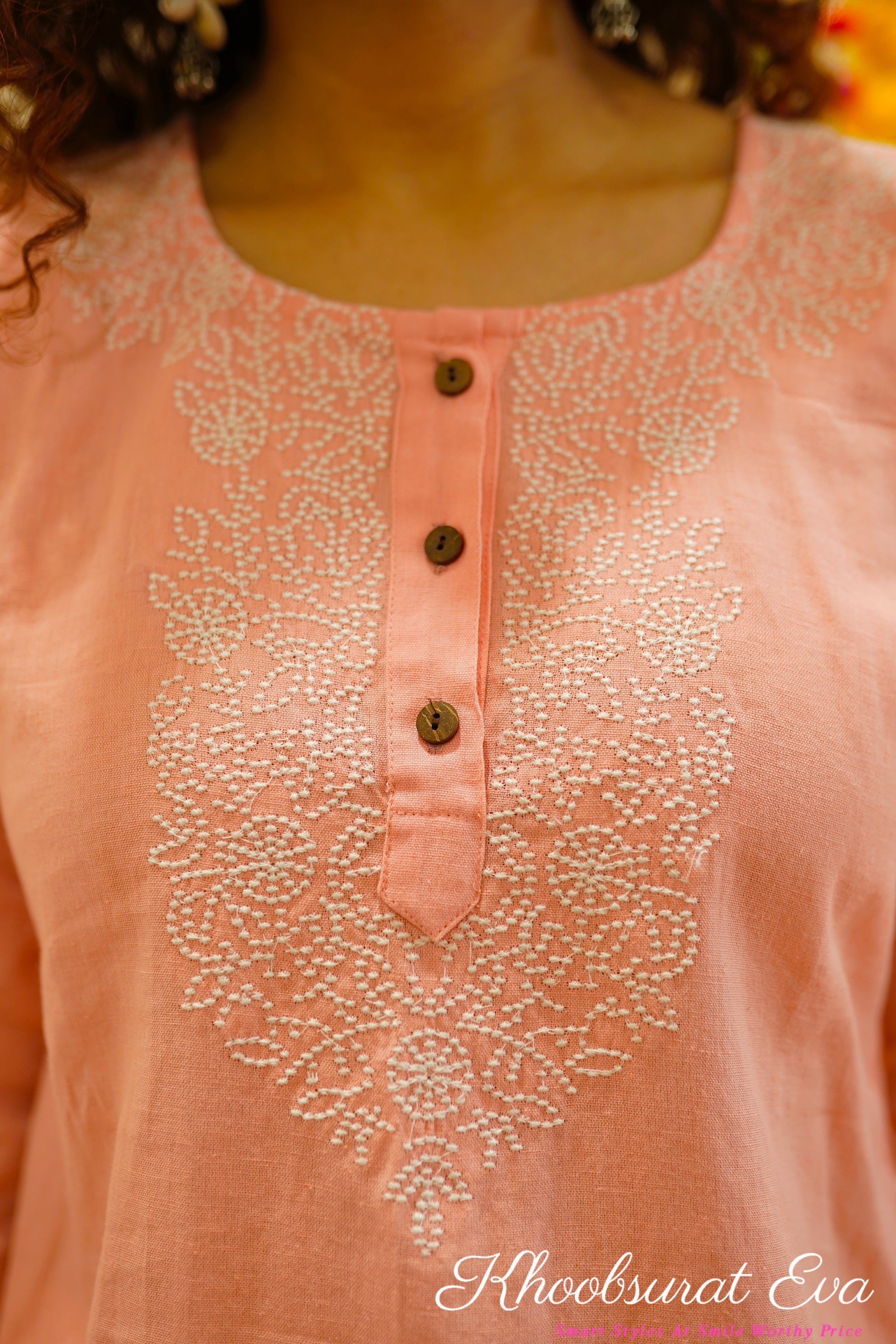 Peach and White Embroidered Kurta Set for Women | Traditional Indian Ethnic Wear | Perfect for Festivals, Weddings & Special Occasions