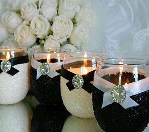 Set of 6 White Glitter Candle Holders - Elegant Wedding Centerpiece & Bridal/Baby Shower Decor - Perfect for Quinceañera, Party Favors & Home Décor - Creates Romantic Ambiance for Special Occasions