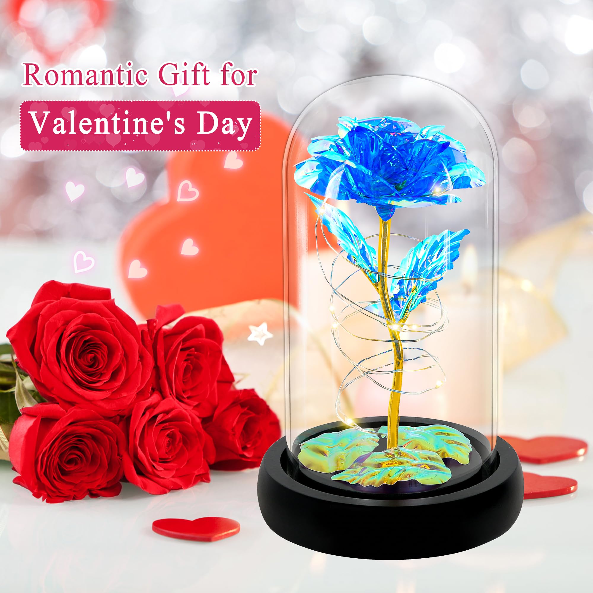Light Up Rose in Glass Dome - Elegant Birthday, Mother's Day, Anniversary & Valentine's Gift for Women, Mom, Wife, Grandma | Romantic Home Decor & Special Occasion Present