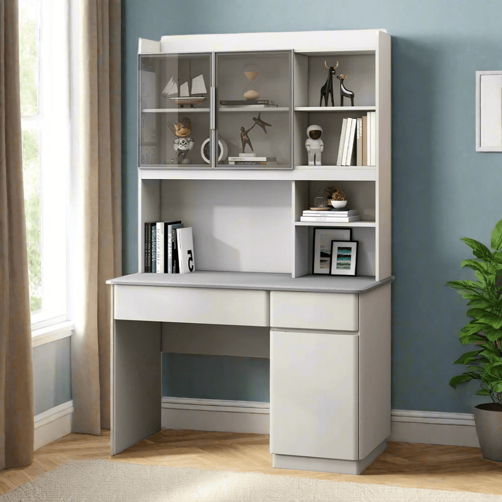 Mitchell Study Desk with Hutch - 47 Inch Writing Desk with Bookshelf, Perfect for Home Office, Dorm Room & Small Spaces - Sturdy Wooden Study Table for Work, Reading & Organizing