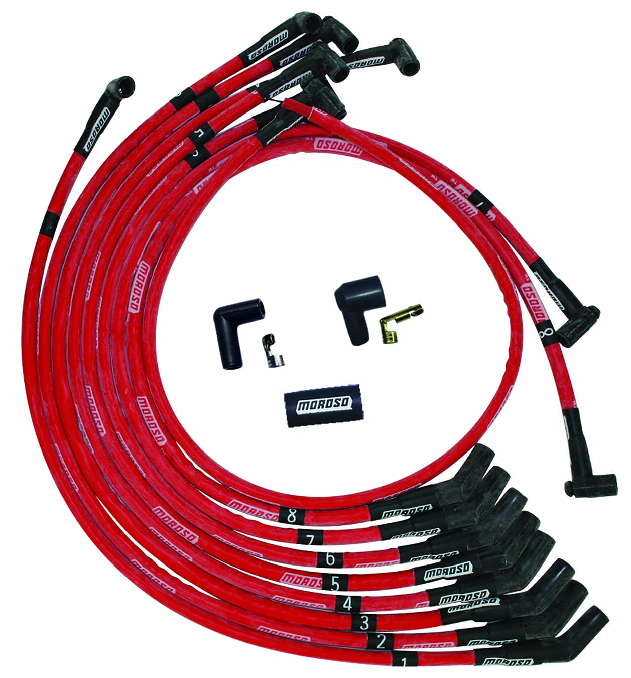 Moroso 52572 Ultra Series Red Sleeved Spark Plug Wires for Ford 351W - 135 Degree Plug Ends, HEI Distributor Compatible - High Performance Ignition Upgrade for Classic Cars & Hot Rods