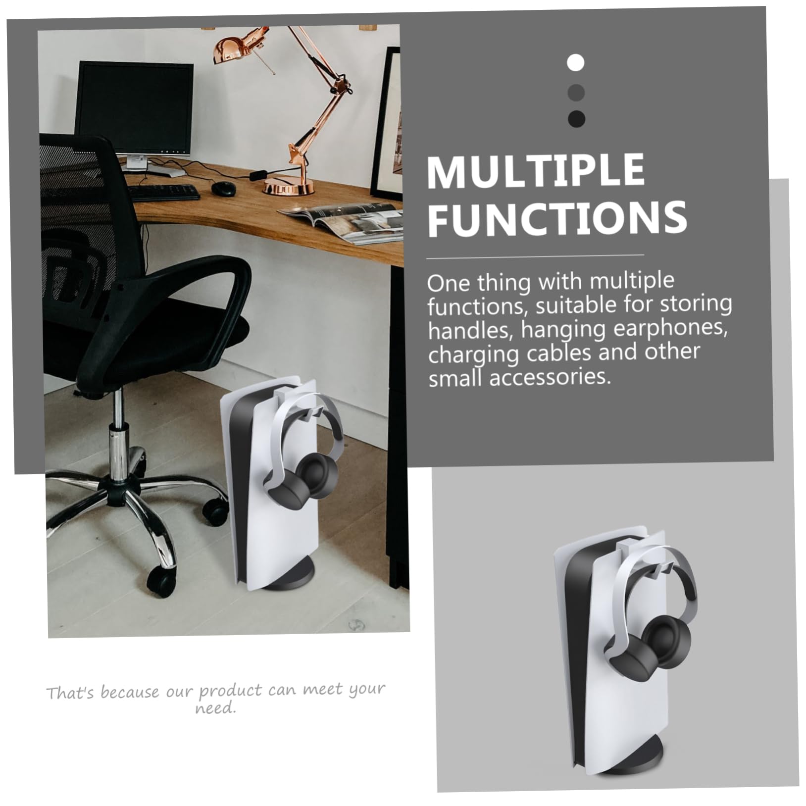UKCOCO 3-Piece Multi-Functional Headset Stand with Clamp - Universal Headphone Holder for Gaming, Office & Home - Organizes Headsets, Cables & Accessories