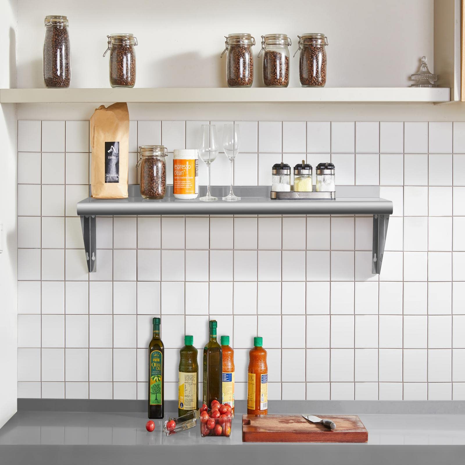 Hally 12x60 Inch Stainless Steel Wall Shelf - Heavy Duty 315 lb Capacity, NSF Certified Commercial Floating Shelving for Restaurant Kitchen Storage, Hotel Display, Home Organization & Office Use