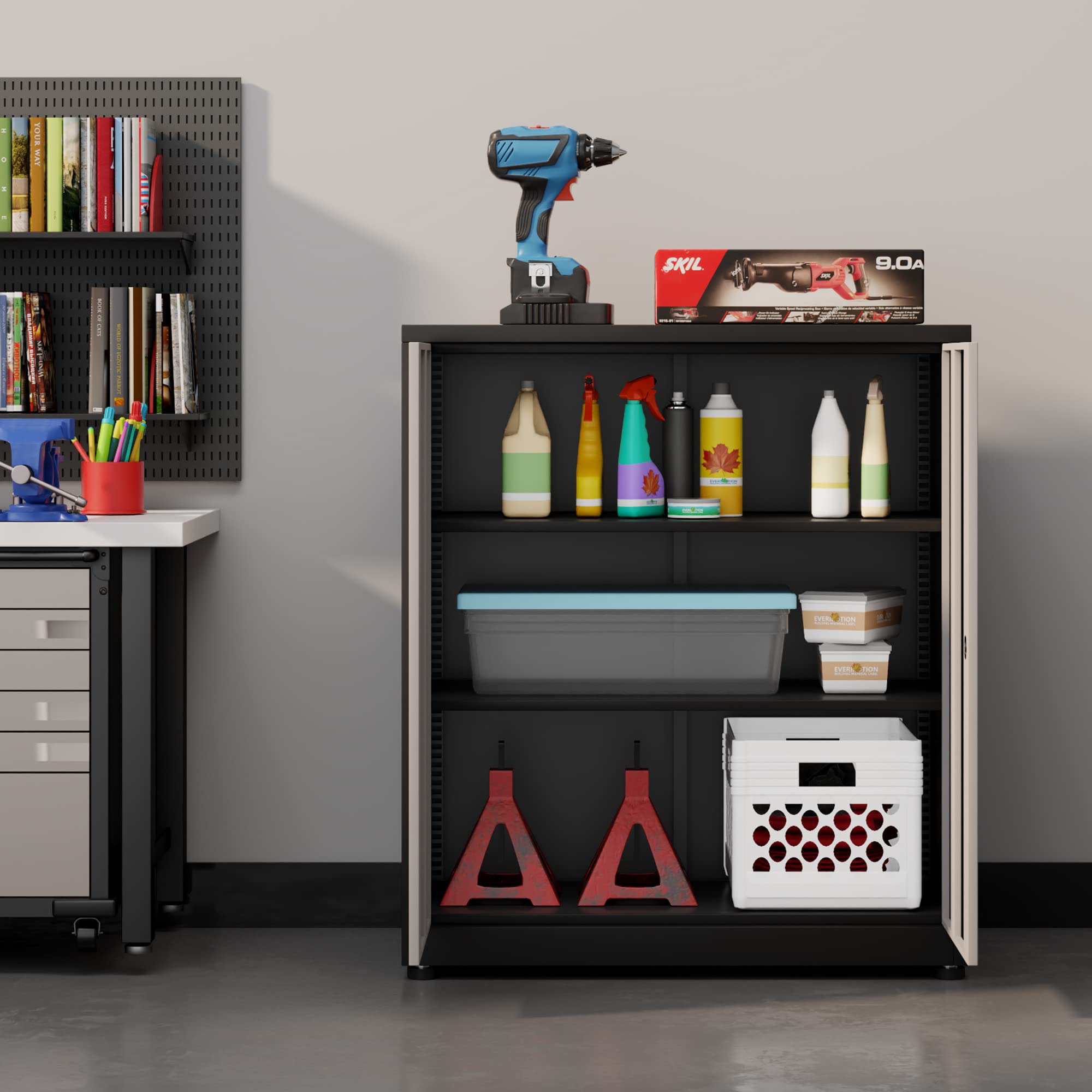 Metal Storage Cabinet with Locking Doors & Adjustable Shelves - 36.02
