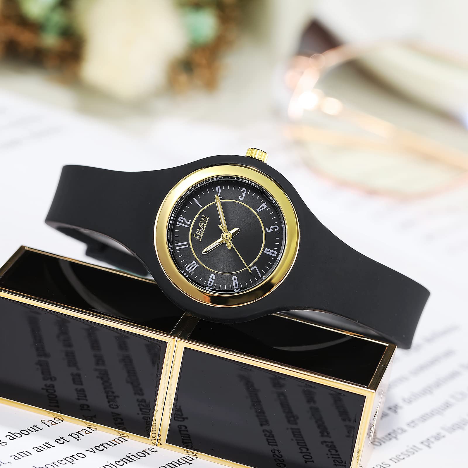 FEMBW Women's Slim Analog Quartz Watch with Silicone Strap & Needle Buckle - 30M Waterproof Fashion Casual Wristwatch for Girls & Ladies - Perfect for Daily Wear, Office, Dating & Outdoor Activities
