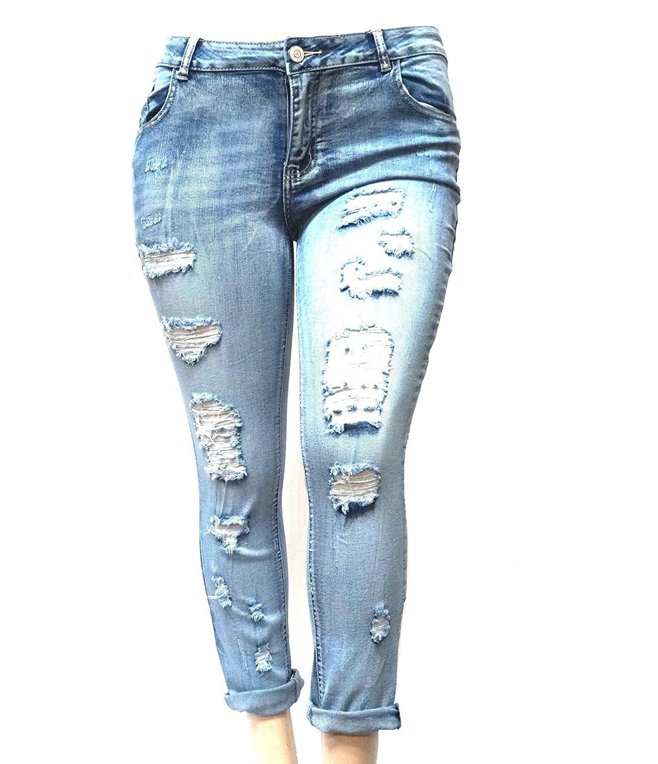 Jack David Women's Plus Size Ankle Skinny Ripped Distressed Stretch Denim Jeans - Comfortable & Stylish for Casual Wear, Work & Everyday Outfits