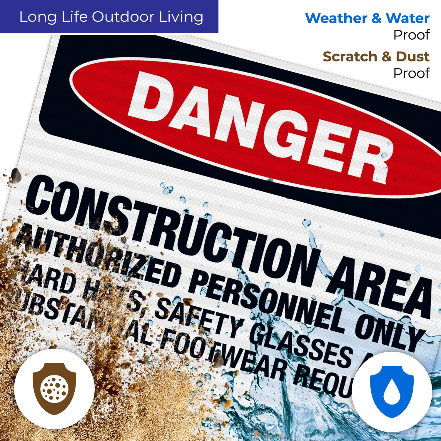 OSHA Approved Danger Sign - Construction Area Authorized Personnel Only with Safety Glasses Required | 24x30 Inches 3M EGP Reflective .080 Aluminum Sign | Fade Resistant for Indoor & Outdoor Use | Made in USA | Perfect for Construction Sites, Warehouses & Hazardous Work Areas