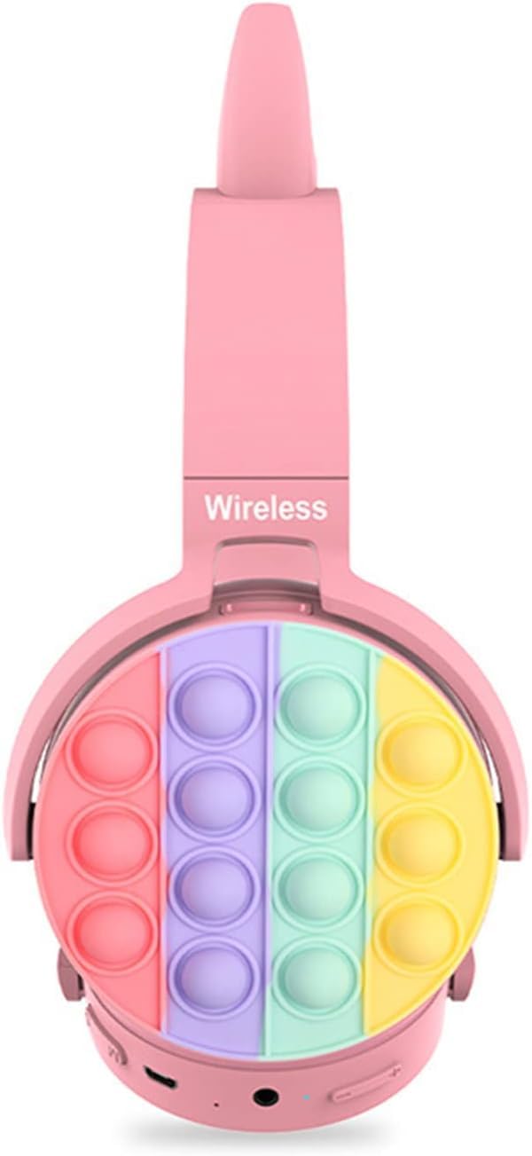 Wireless Bluetooth Headphones with Microphone - Rechargeable On-Ear Headset with Fidget Pop Bubbles, Powerful Stereo Bass & Noise Cancelling - Perfect for Gaming, Work Calls & Stress Relief (Pink Cat Design)