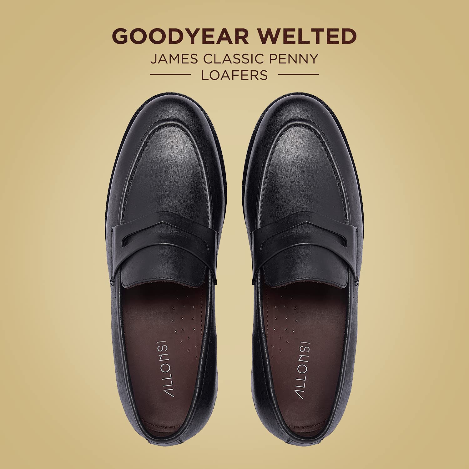 James Genuine Leather Men's Penny Loafers - Goodyear Welted Dress Shoes for Men | Handcrafted Luxury Slip-On Loafers with Leather Sole | Comfortable Business Casual & Formal Shoes for Office, Wedding & Daily Wear