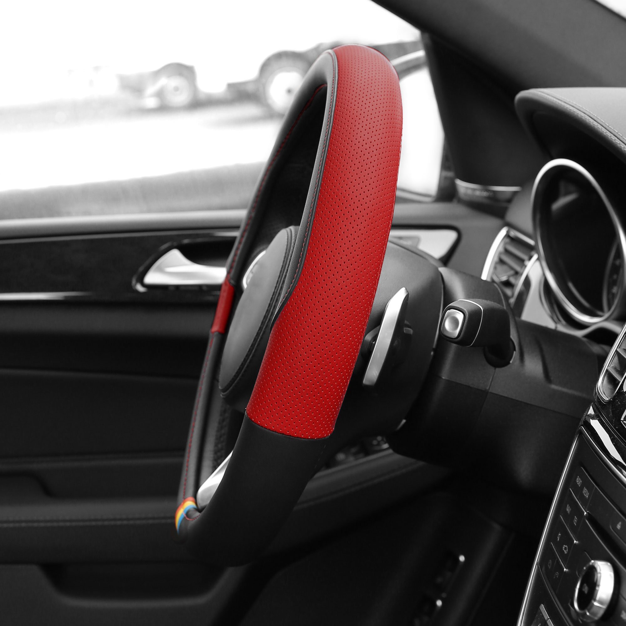 FH Group Full Spectrum Microfiber Leather Steering Wheel Cover - Universal Fit for Cars & SUVs (Red) - Non-Slip Grip & Comfort for Long Drives, Commuting & Road Trips