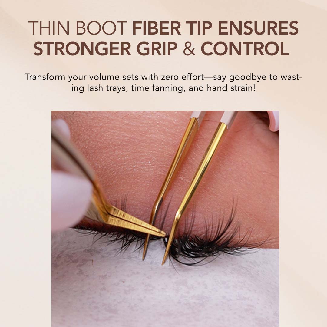 Thin Boot Tweezer with Fiber Grip - Tan Color for Precise Hair Removal | Perfect for Eyebrows, Face & Body Grooming at Home or Salon Use