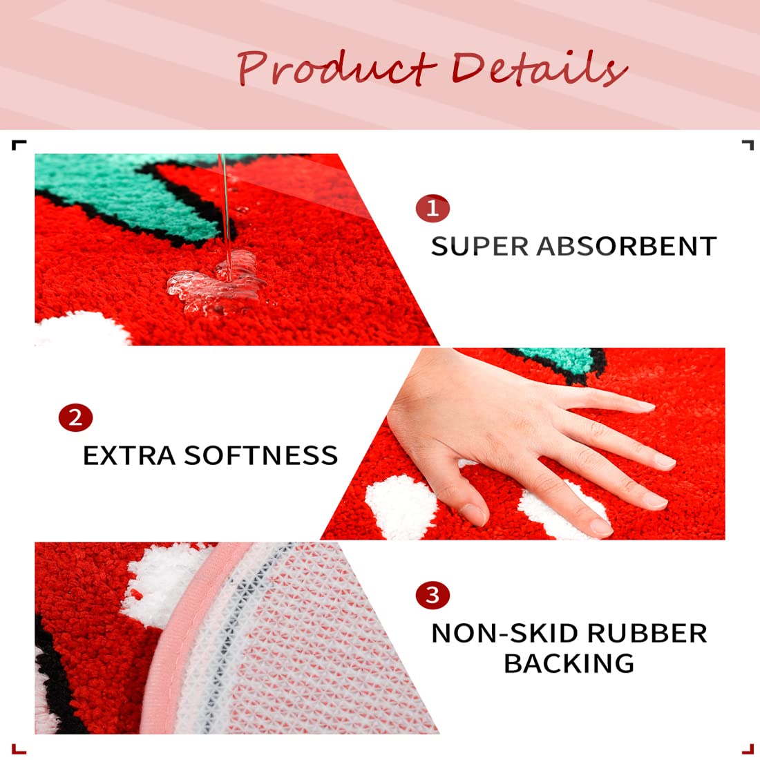 Non-Slip Strawberry Bath Mat - Cute Fruit Shaped Plush Microfiber Bathroom Rug, Absorbent & Washable Shower Mat (19.7x31.5 Inch) for Bathroom Decor - Perfect for Kids' Bathrooms, Nursery Decor & Gift Ideas