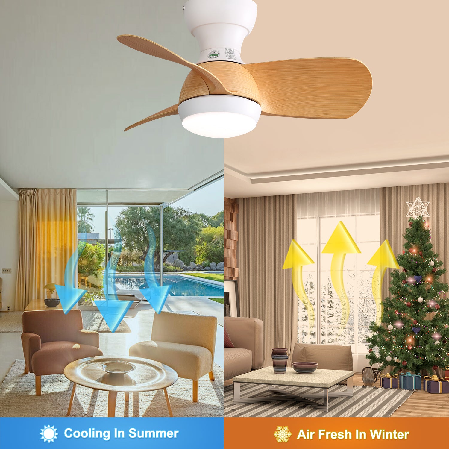 23 Inch Mini LED Ceiling Fan with Remote - 3 Speed DC Motor, 3 ABS Blades & Dimmable 3-Color Lighting - Perfect for Bedroom, Nursery or Small Room Cooling