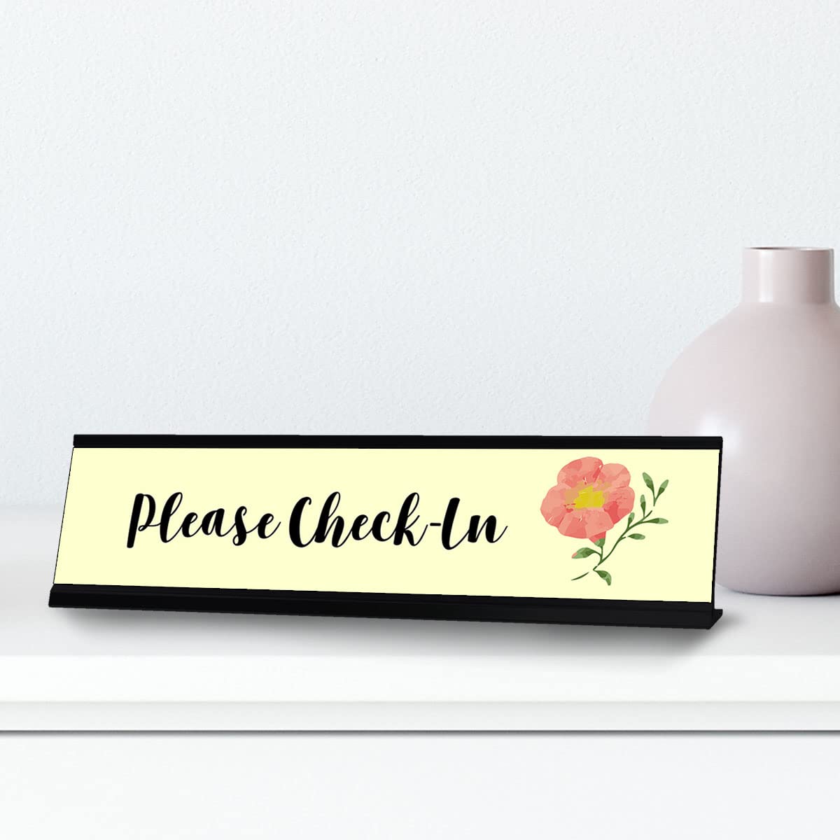 Elegant 'Please Check-In' Designer Desk Sign - 2 x 8 Inches - Perfect for Office Reception, Hotel Front Desk & Professional Workspaces