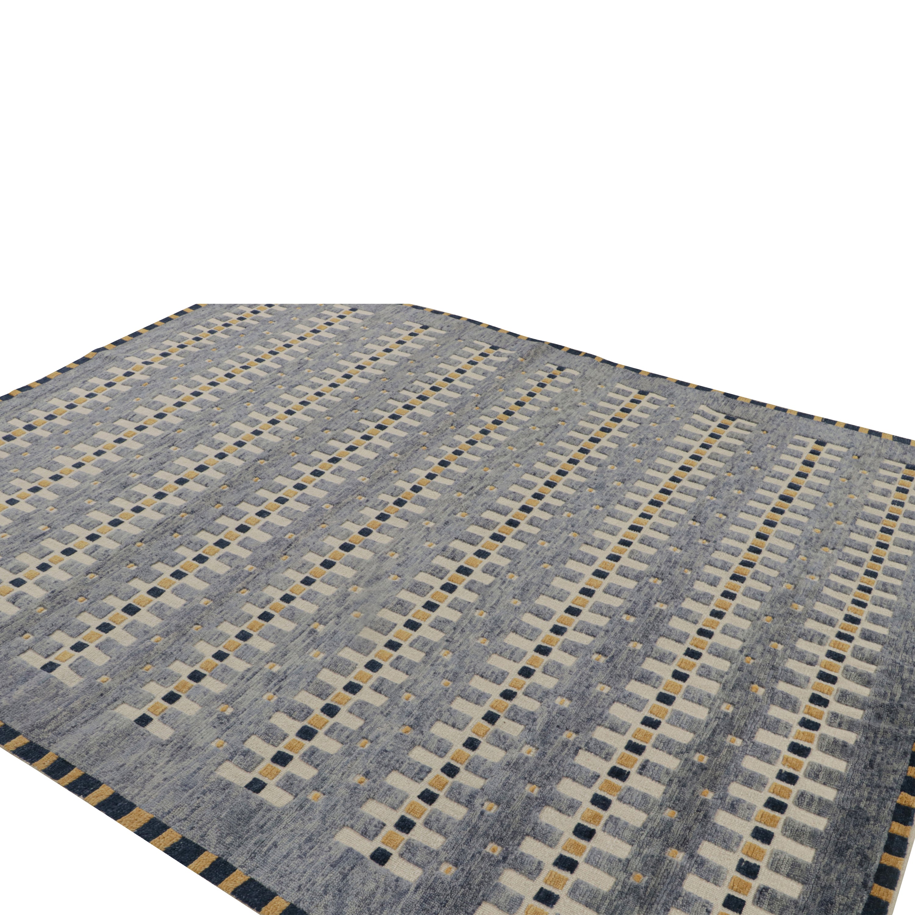 Blue Transitional Swedish Inspired Wool Rug 8'1 x 9'11 - Soft Handmade Area Carpet for Living Room, Bedroom & Office Decor