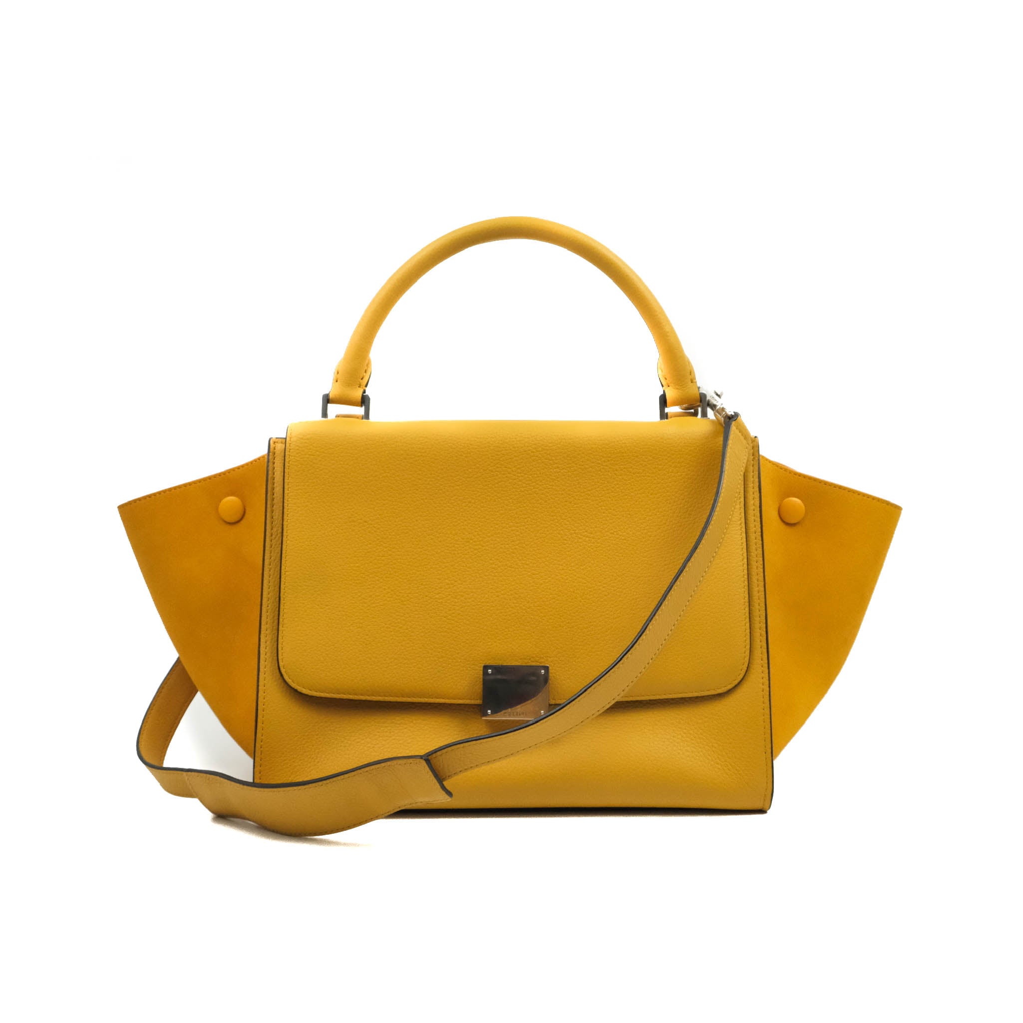 Celine Small Trapeze Bag in Mustard Yellow - Genuine Grained Calfskin Leather Crossbody Purse for Women | Perfect for Work, Travel & Everyday Use
