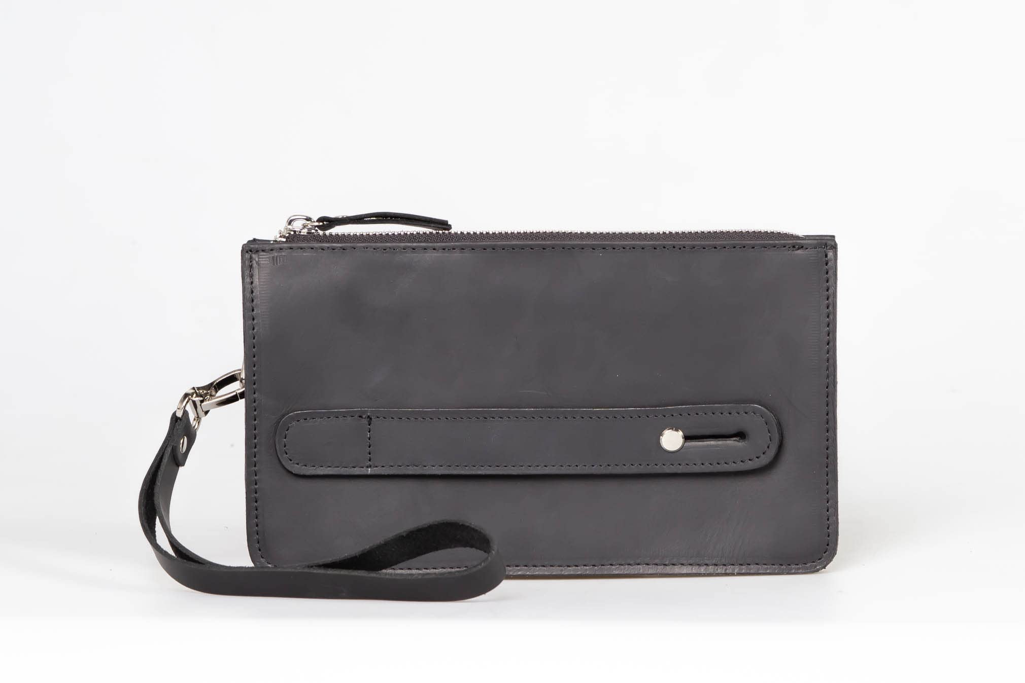 Vintage Leather Wrist Bag for Men - Business Hand Purse with Adjustable Strap (Black) | Perfect for Office, Travel & Everyday Use
