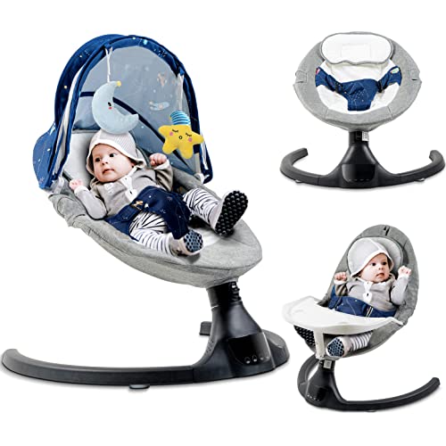 Baby Swing for Infants with Tray - Newborn Soothing Rocker with 5 Modes, Lullabies & Hanging Toys - Portable Infant Swing for Sleep, Play & Comfort (Blue) - Perfect for Nursery, Travel & Parenting Assistance