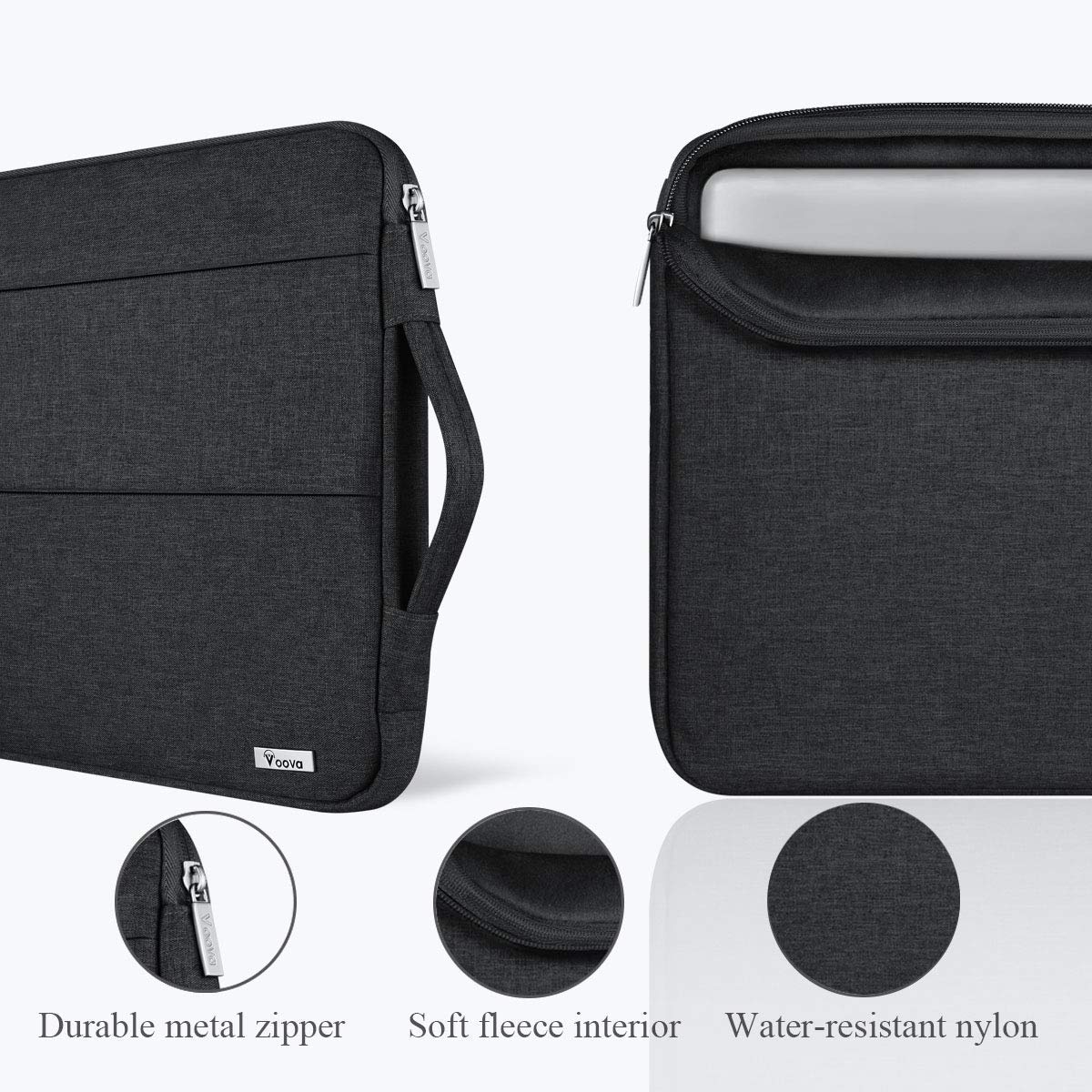 Voova 13-13.6 Inch Waterproof Laptop Sleeve Case - Compatible with MacBook Air/Pro 13 M2/M1, Surface Laptop 5/4, Surface Pro X/9/8, iPad Pro 12.9 - Shockproof Computer Bag with Handle (Black) - Perfect for Travel, Work & School Protection