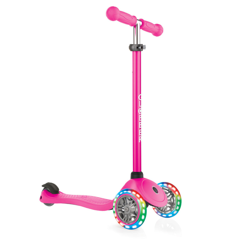 Globber Primo Lights V3 Anodized Bar 3-Wheel Scooter for Kids - Adjustable Height, LED Wheels, Lightweight Aluminum Frame - Perfect for Outdoor Play, Commuting & Neighborhood Rides