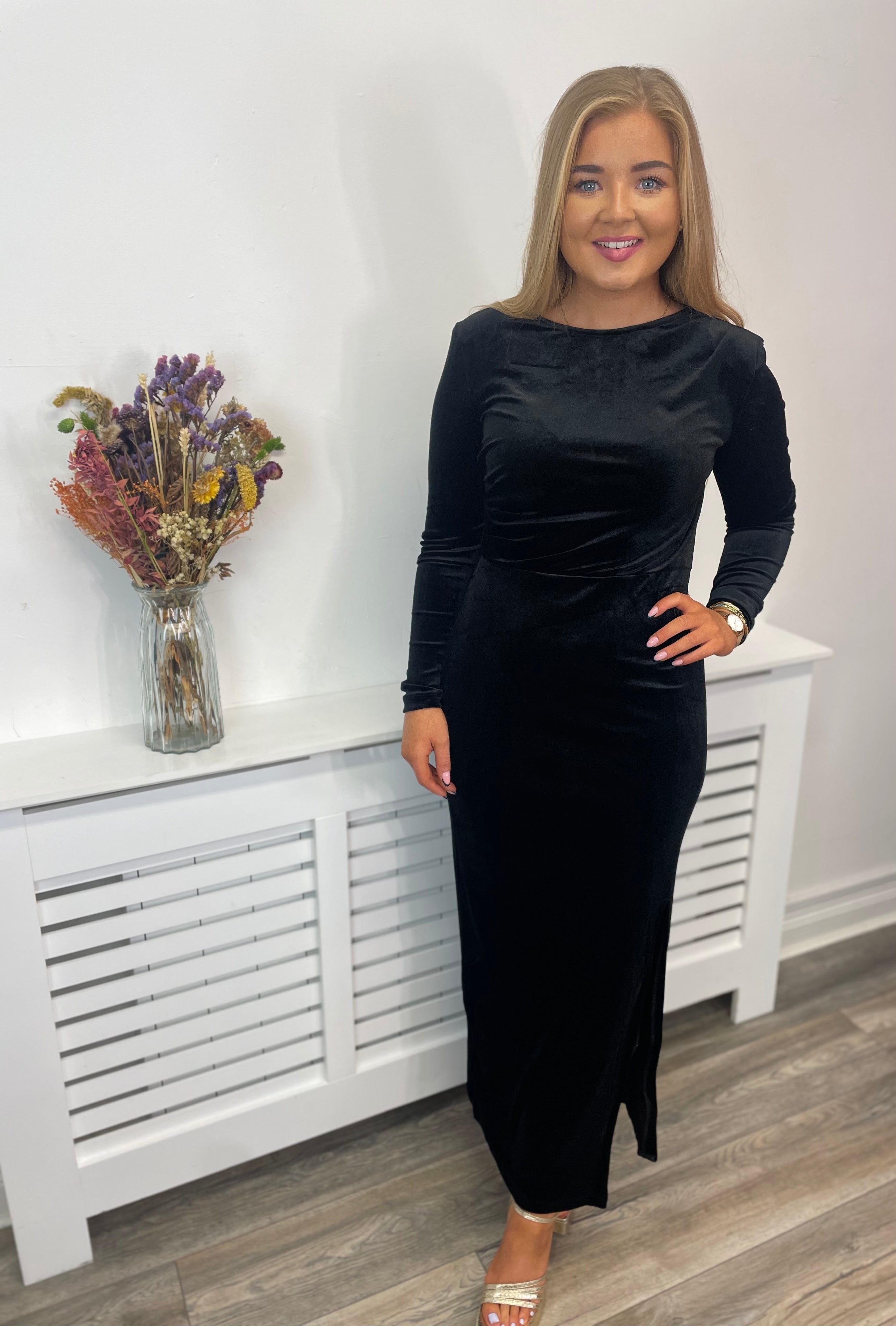 BIANCA Long Sleeve Black Dress for Women - Elegant & Comfortable Casual Wear for Office, Party, and Evening Events