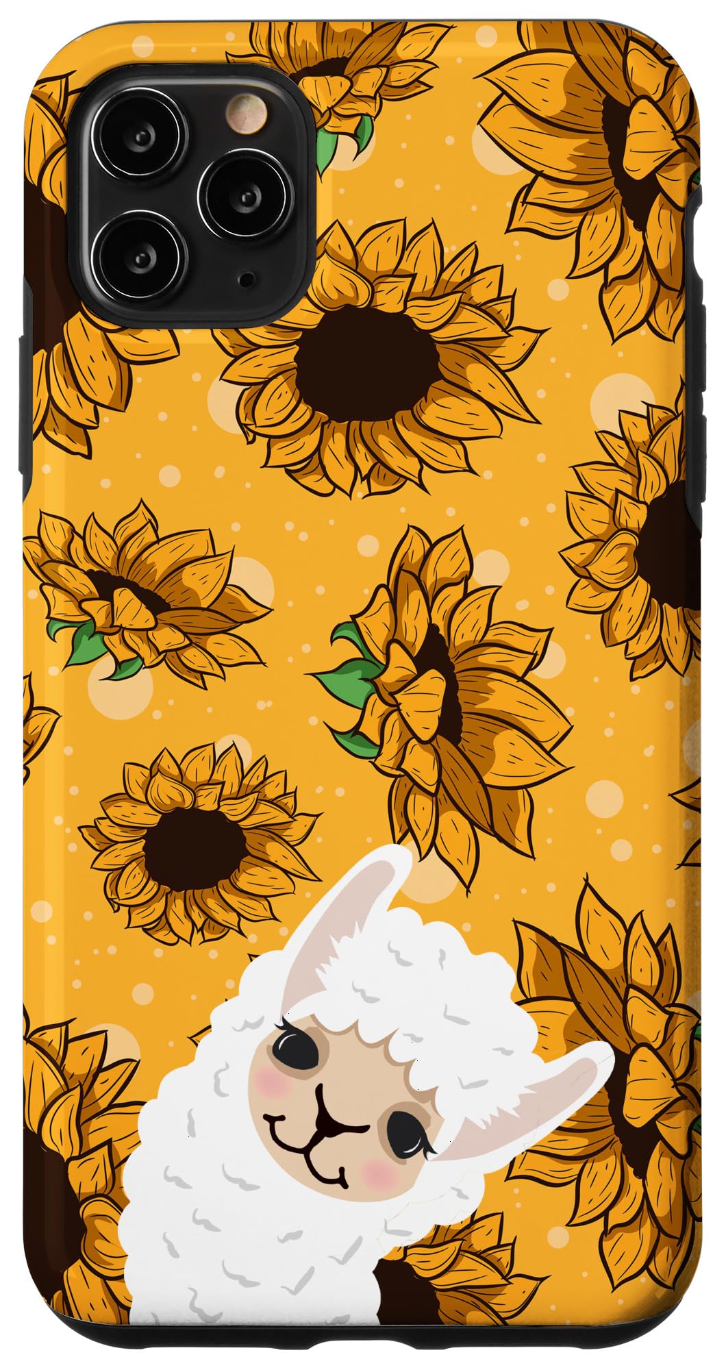 iPhone 11 Pro Max Case - Cute Llama Alpaca Sunflower Pattern in Yellow, White & Green | Durable Protective Cover for Everyday Use, Travel & Outdoor Activities