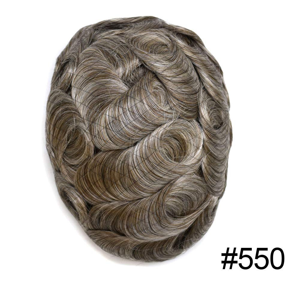 Premium European Human Hair Toupee for Men - 100% Real Hair Replacement System with V-Looped Craft, 0.04mm Thin Skin & Natural Hairline (8x10