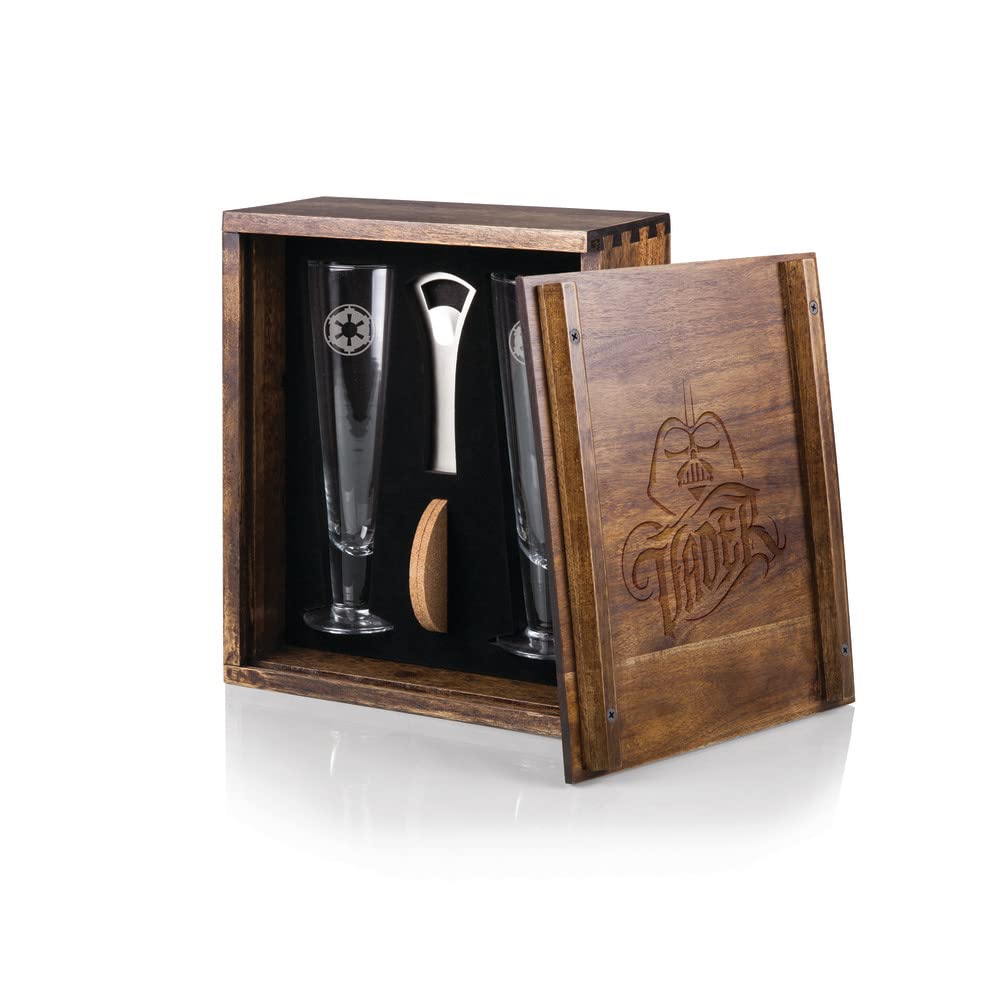 Star Wars Darth Vader Drinking Glasses Gift Set - 4-Piece Acacia Wood Tumbler Cups for Wine, Beer & Cocktails - Perfect for Movie Nights, Themed Parties & Collectors Gifts