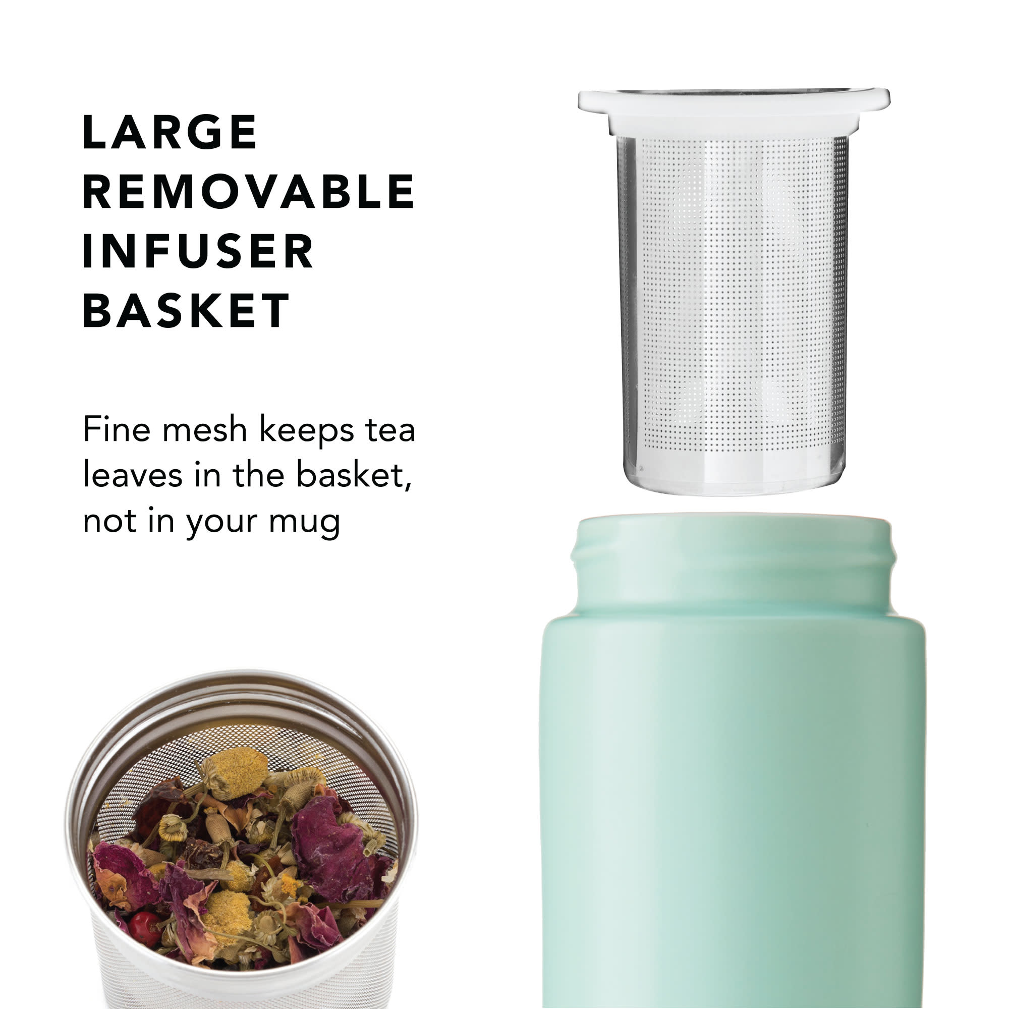 Tatyana Ceramic Travel Tea Infuser Mug with Lid - Turquoise Blue - Perfect for Loose Leaf Tea On The Go, Office, or Home Use