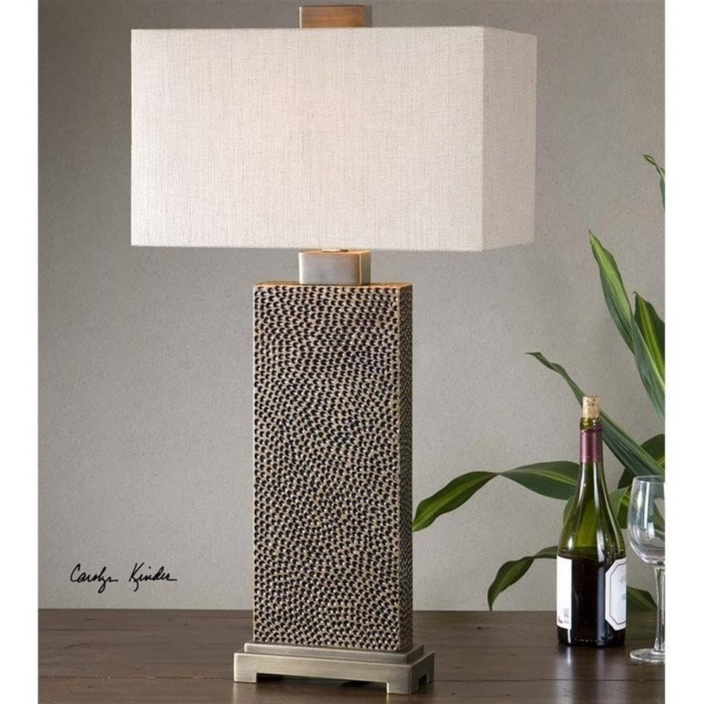Allora 1-Light Coffee Bronze Resin and Metal Table Lamp - Modern Home Office Desk Lighting for Bedroom, Living Room & Study