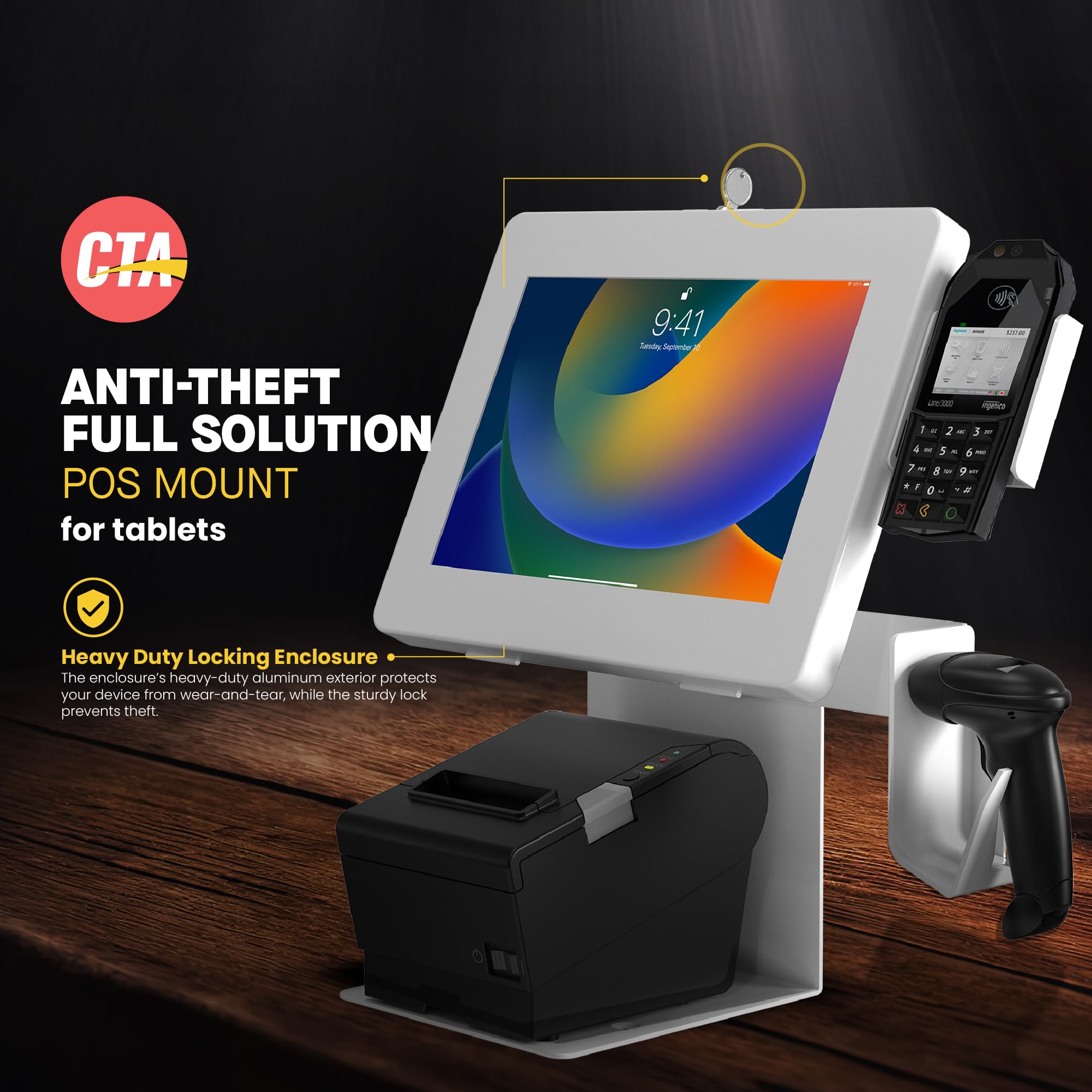Secure Your Sales with CTA Digital Anti-Theft Kiosk Stand - POS Station with Credit Card Reader & Printer Slot for iPad 11 (A16), Pro 11